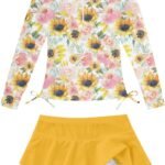 Vogseek 3-12T Girls Rash Guard 2 Pieces Bathing Suit Long Sleeve Swimsuit Swimming Skirt with Shorts Swimwear