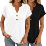 Women Tops Shorts Sleeve Shirts V Neck Henley Tops Spring Summer Trendy Casual Blouses Vacation Loose Tees Clothes 2026