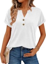 Women Tops Shorts Sleeve Shirts V Neck Henley Tops Spring Summer Trendy Casual Blouses Vacation Loose Tees Clothes 2026 - Image 2