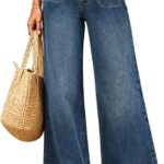 Women’s High Waisted Baggy Jeans – Stretchy Wide Leg Tummy Control Straight Leg Denim Pants Trendy Jeans for Women