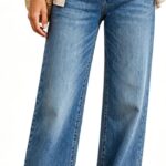 Womens High Waisted Jeans Stretchy Straight Leg Loose Fit Tummy Control Raw Hem Denim Pants Trendy Fashion
