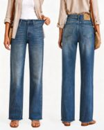 Womens High Waisted Jeans Stretchy Straight Leg Loose Fit Tummy Control Raw Hem Denim Pants Trendy Fashion - Image 2