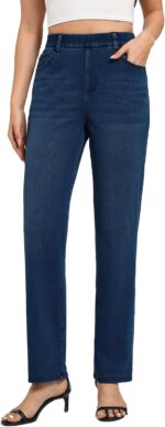 Women's Straight Leg Jeans Stretch Sweatpant Jeans Pull on High Waisted Comfort Soft Denim Pants