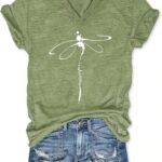 Women's T-Shirts V-Neck Dragonfly Tee Cute Summer Graphic Shirts Vintage Boho Flowers Short Sleeve T Shirt