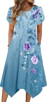Zeagoo Womens Casual Dress for Summer Short Sleeve Loose Flowy Beach Dress with Pockets Hankerchief Flare Midi Sundress 2026