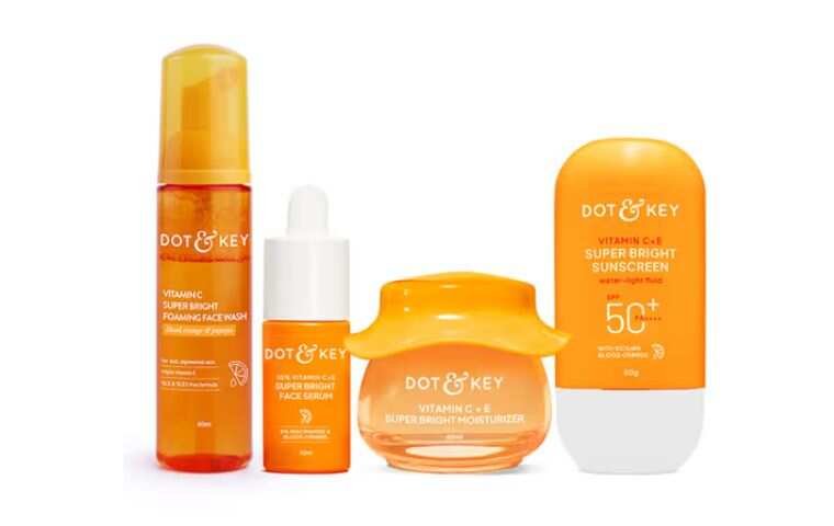Dot & Key Vitamin C CSMS Combo featuring cleanser, serum, moisturiser and sunscreen.