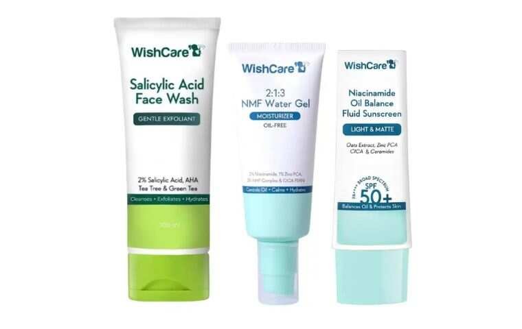 WishCare AM Skincare Routine Kit with face wash, moisturiser and sunscreen.