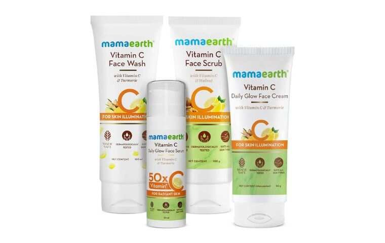 Mamaearth Skin Brightening Kit with Vitamin C skincare essentials.