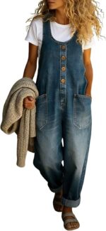 chouyatou Women's Suspender Strap Loose Denim Bib Overalls Y2k Baggy Distressed Jeans Wide Leg Jumpsuit Pants