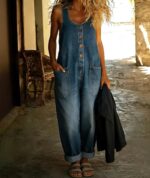 chouyatou Women's Suspender Strap Loose Denim Bib Overalls Y2k Baggy Distressed Jeans Wide Leg Jumpsuit Pants - Image 2