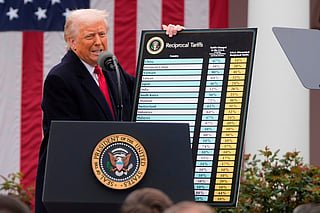 FILE - President Donald Trump speaks during an event to announce new tariffs in the Rose Garden at the White House on April 2, 2025, in Washington. (AP Photo/Mark Schiefelbein, File)