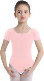 iiniim Kids Girls Basic Short Sleeves Ballet Dance Leotard Bodysuit Gymnastics Dancewear Tops