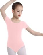 iiniim Kids Girls Basic Short Sleeves Ballet Dance Leotard Bodysuit Gymnastics Dancewear Tops - Image 2