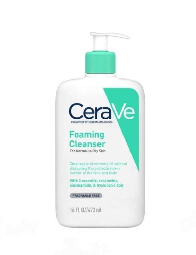 CeraVe Foaming Cleanser gently cleanses excess oil, dirt, and makeup while protecting the skin barrier.