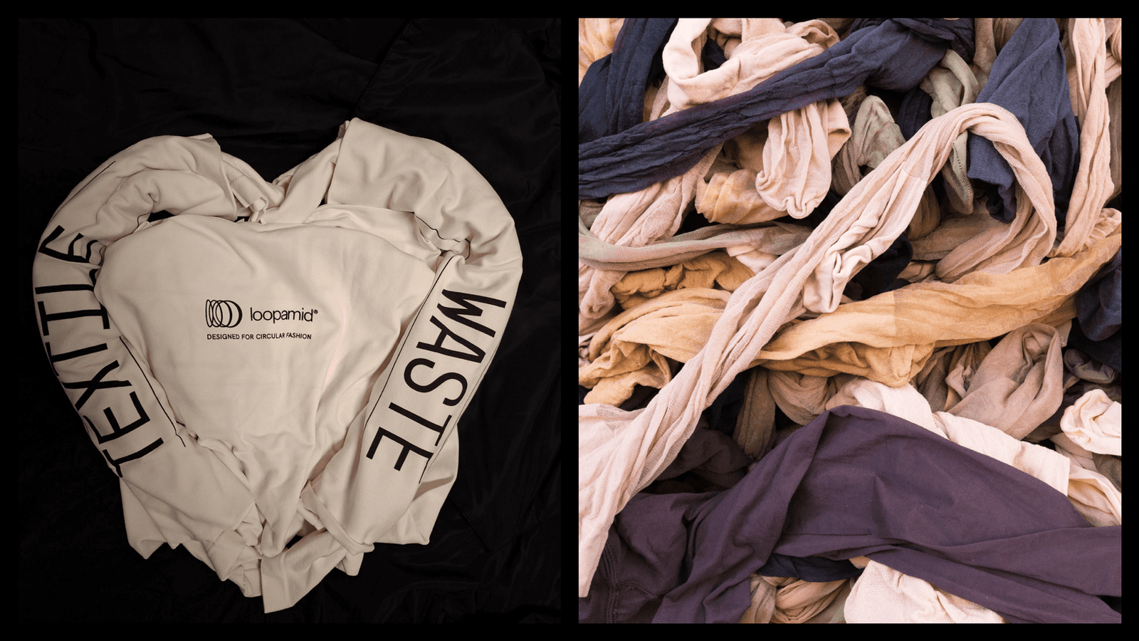 T-shirt featuring loopamid logo, image of tights on stall