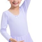Dancina Girls Long Sleeve Skirted Leotard Ballet Dance Dress - Soft Stretch Cotton, Fully Lined Front