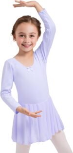 Dancina Girls Long Sleeve Skirted Leotard Ballet Dance Dress - Soft Stretch Cotton, Fully Lined Front