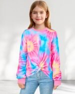 Girls Long Sleeve Sweatshirt Kids Crewneck Shirts Trendy Twist Front Pullover Tops 3-12 Years - Image 2
