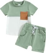 Infant Baby Boy Summer Clothes Outfit Color Block T-shirt Shorts Set 6M-3T | Toddler Baby Boy Summer Outfit Short Sleeve Checkerboard T-shirt Shorts Clothes Set Infant Clothes 6 12 18 24 Months 2T 3T