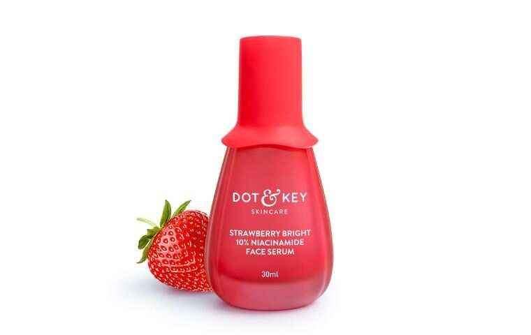 Dot & Key Strawberry Bright 10% Niacinamide Face Serum with its colourful strawberry-inspired packaging