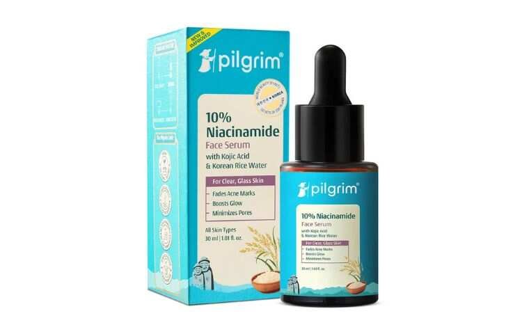 Pilgrim 10% Niacinamide Face Serum bottle with its brightening skincare formula