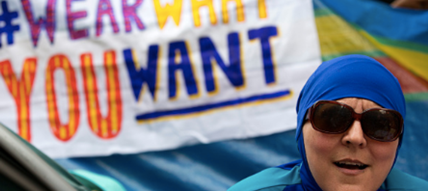 Muslim Women Protest Burkini Ban in France Swimming Pool