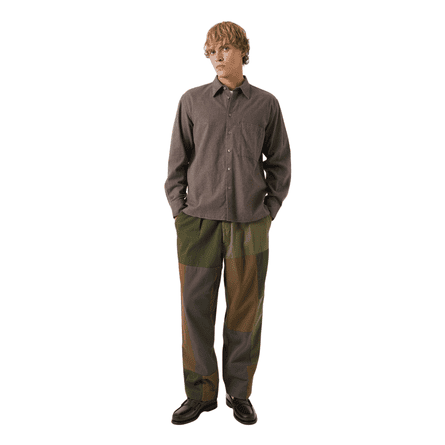 Universal works brown brushed flannel square pocket shirt