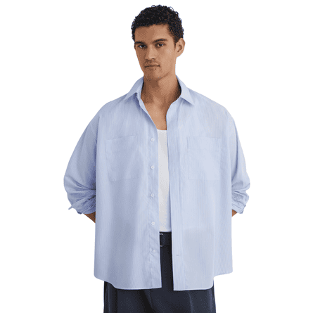 Reiss lyocell stripe button-through overshirt in soft blue