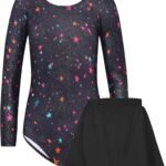 Gymnastics Leotards for Girls Long Sleeve Toddler Leotard Tumbling Outfit with Removable Skirt 2-12 Years Old