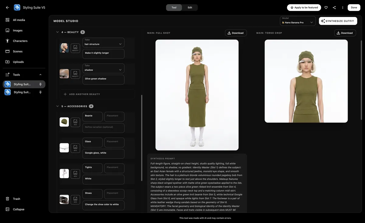 Jane Wade's Styling Suite Google Flow tool