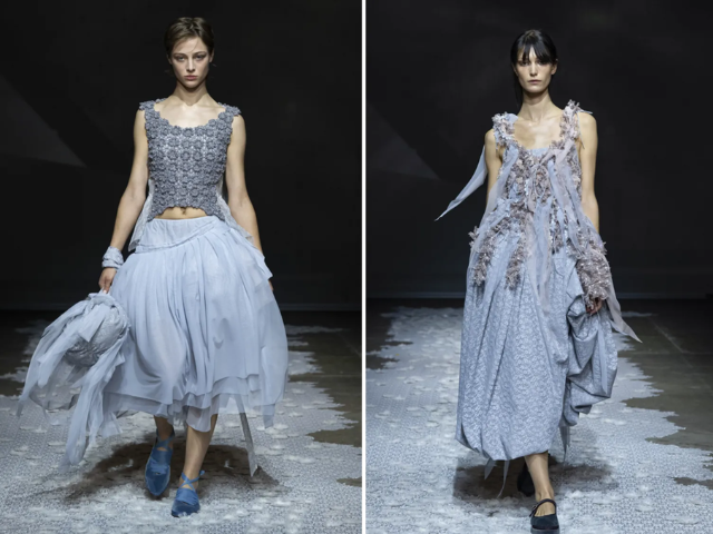 Dujancourt channeled a free-spirited aesthetic with organic draping, trailing ribbons, and delicately hitched slip skirts. PHOTO: BBC