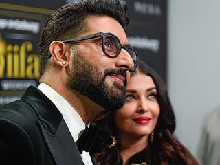 Aishwarya Rai Bachchan and Abhishek Bachchan at IIFA green carpet at Etihad Arena in Abu Dhabi on Saturday night.