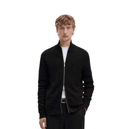Selected 100% cotton zip cardigan in black